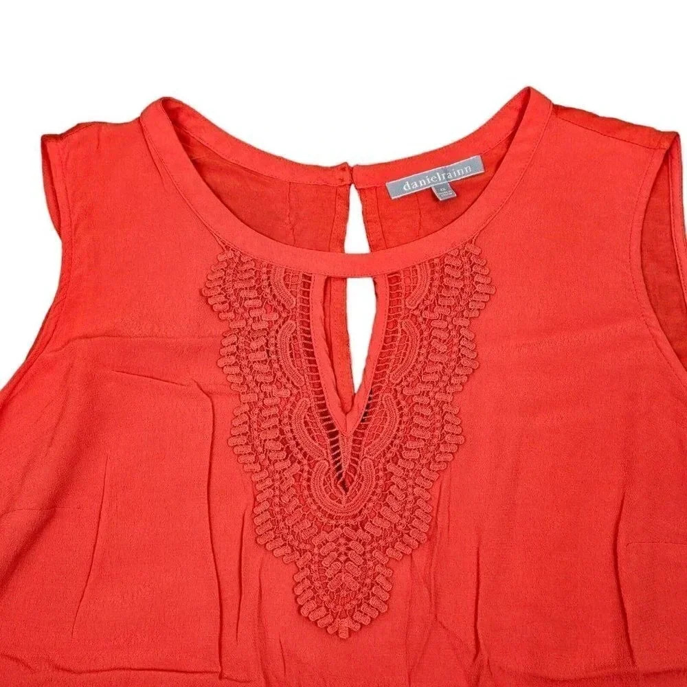 Daniel Rainn Orange Blouse Sleeveless Size 2X Embroidered Accents Front and Back
